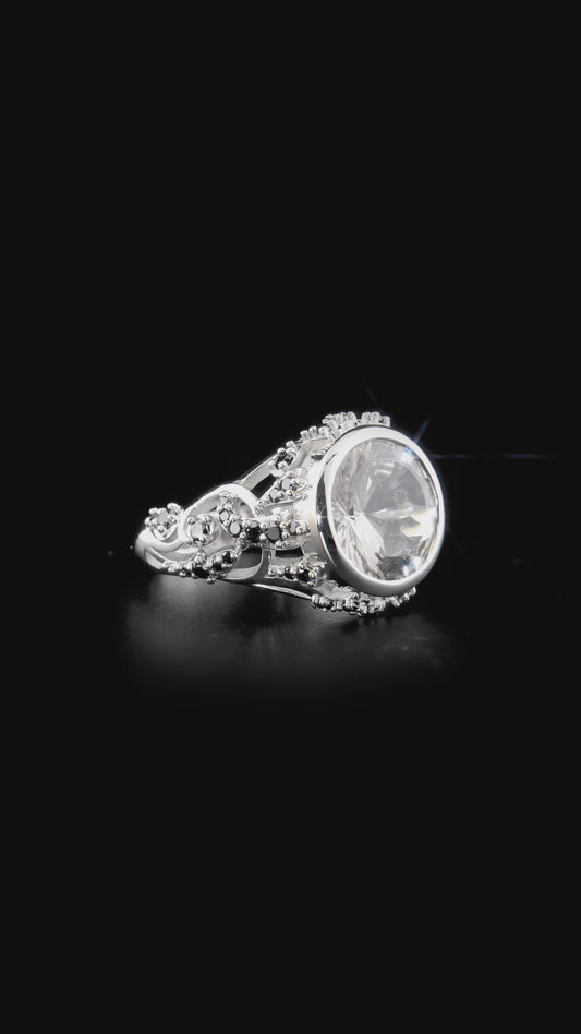 14K White Gold Ring Topaz and Diamonds